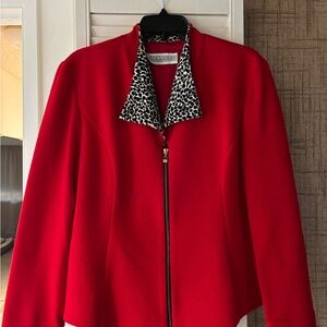 Jessica Howard Vibrant Red Blazer with Patterned Collar